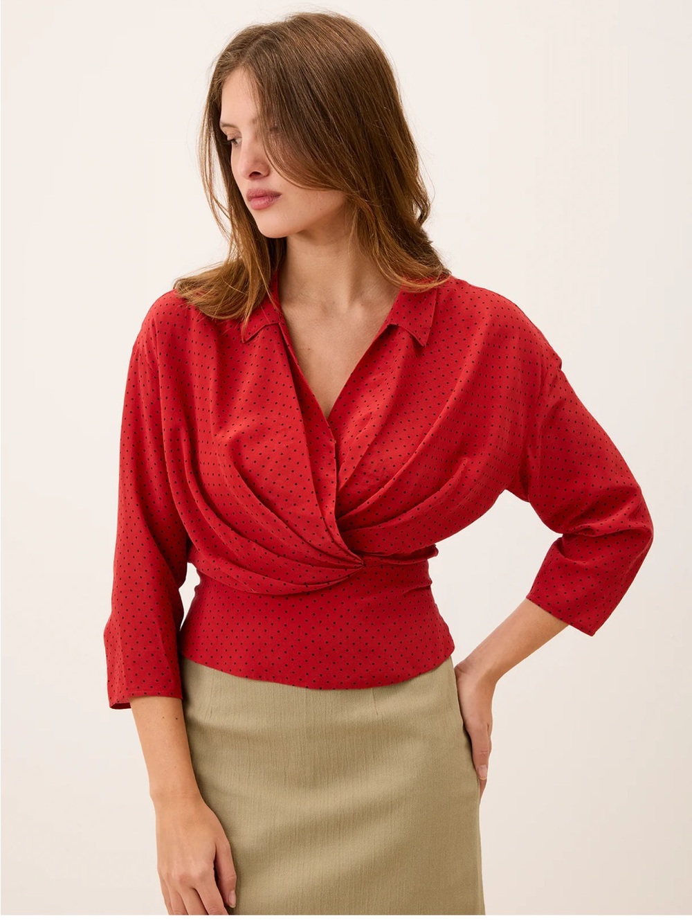 Rouje Red Polka-Dot Twist Wrap Blouse